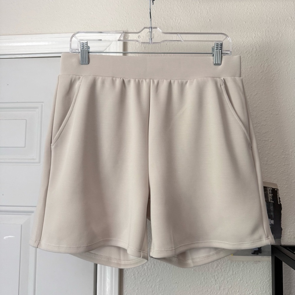 LAZYPANTS cream tan modal‎ blend soft athletic high rise elastic waist shorts